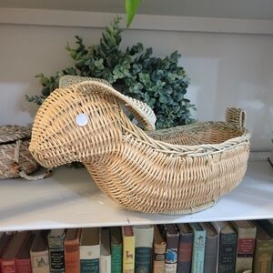 Vintage 1980’s Bunny Rabbit Shaped Wicker Basket Easter Spring Cottagecore